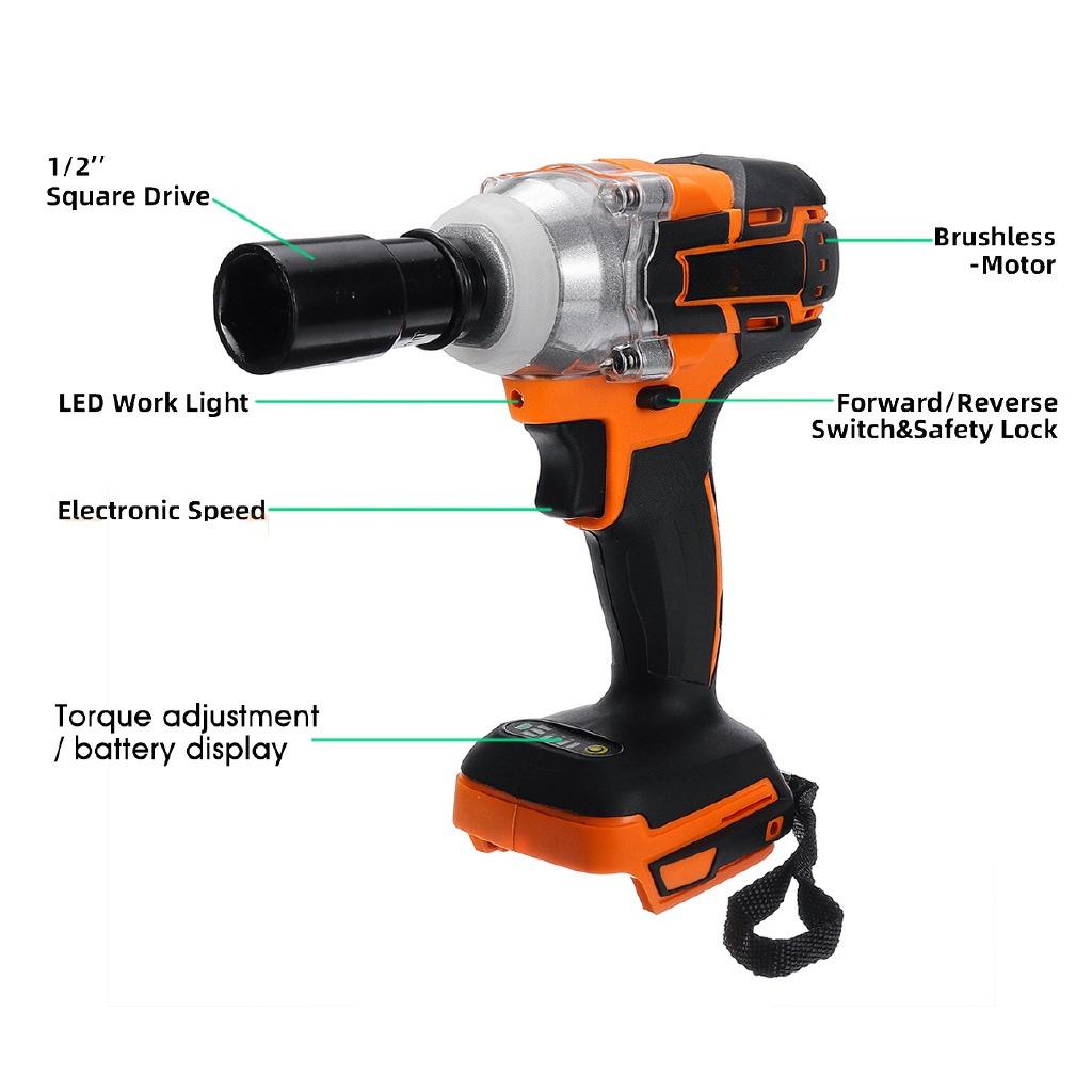 520 N.m Electric Brushless Cordless Impact Wrench 18V Rechargeable Hand Drill Power Tools 4000rpm For  Battery New