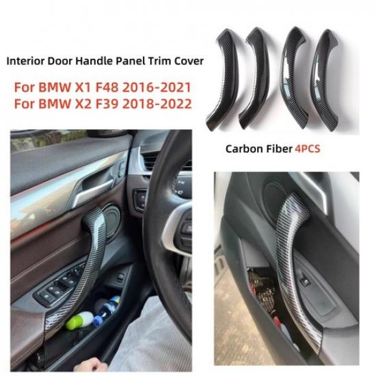 2/4PCS Carbon Fiber Inner Door Handle Pull Cover For 16-22 BMW X1 X2 F48 F49 F39