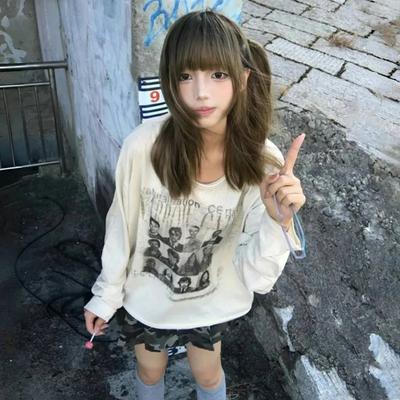 Japanese Y2k Punk Print T-shirt Grunge Aesthetics Distressed Tops Trashy Vintage 2000s Long Sleeve Tshirt American Retro