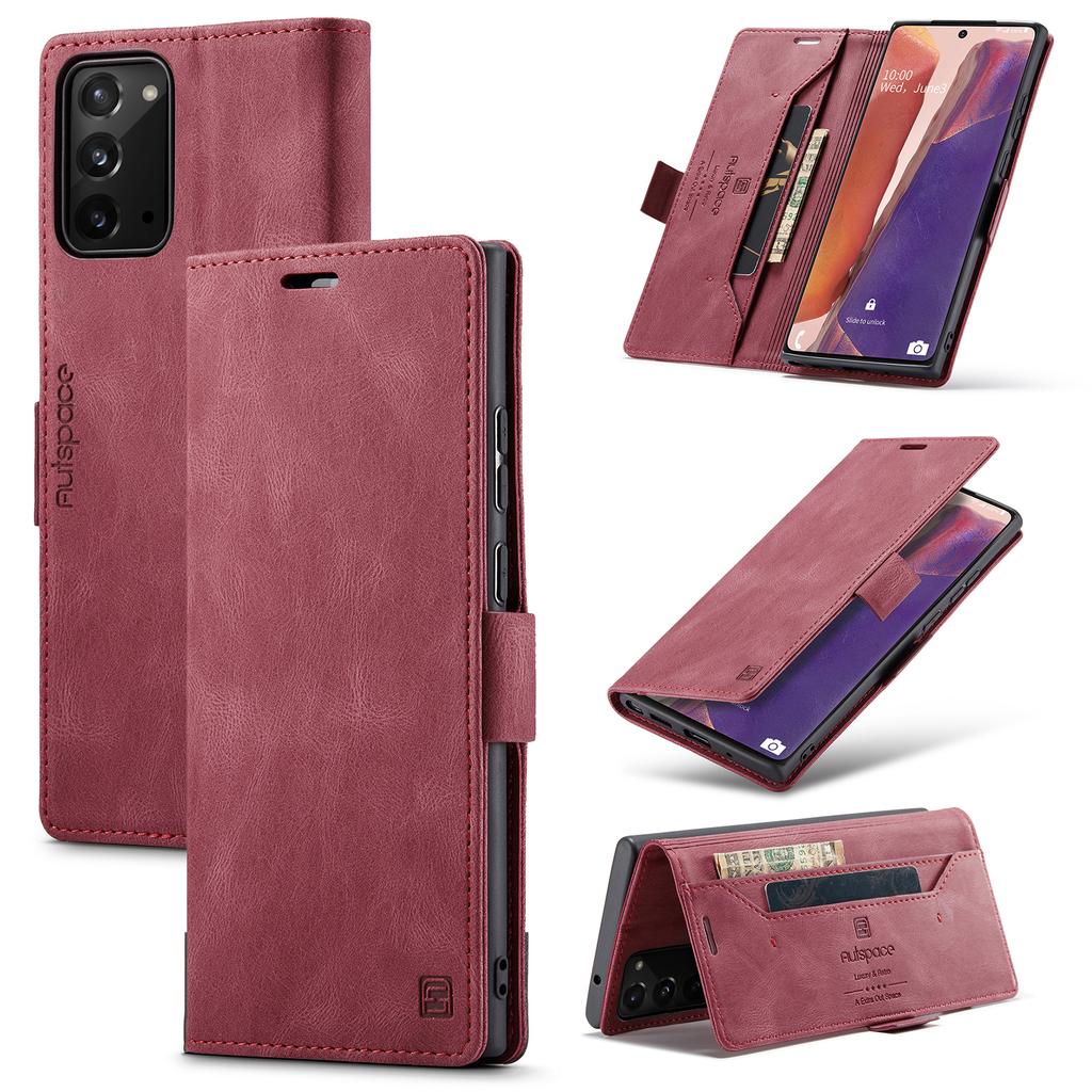 Für Samsung Galaxy Note20 Brieftasche Hülle AUTSPACE A01 Leder Ständerhülle mit RFID-blockierendem Kartenhalter