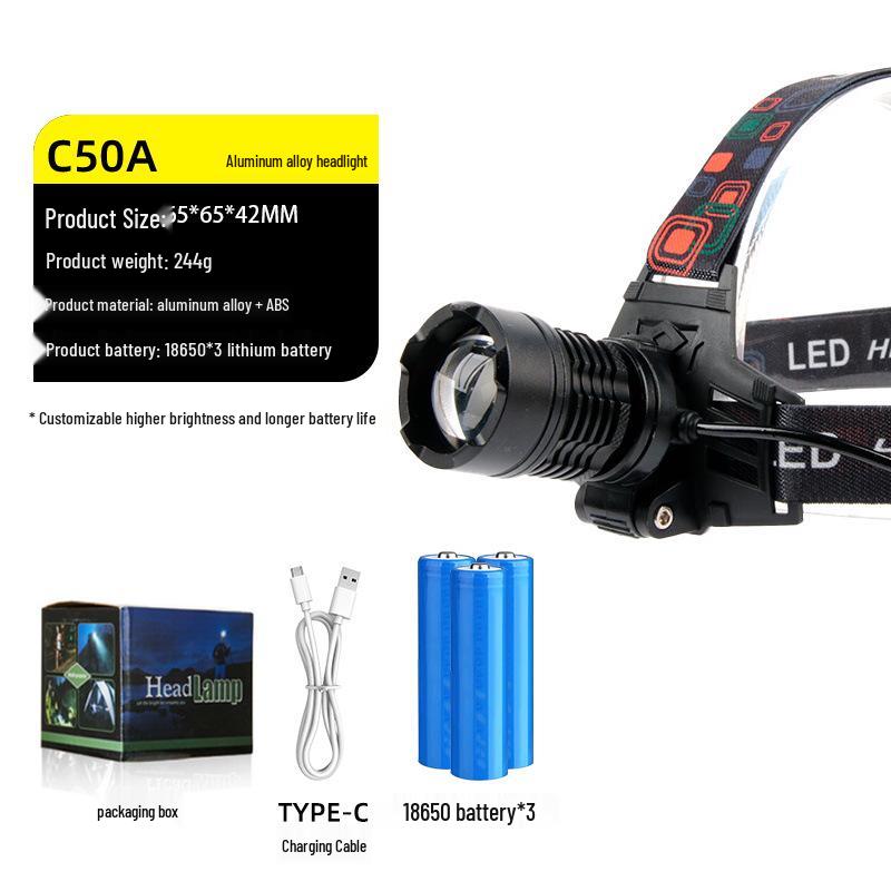 Dual-Light LED Laser Cannon Rechargeable Headlamp - Super Bright, Long Battery Life, Ideal for Night Fishing