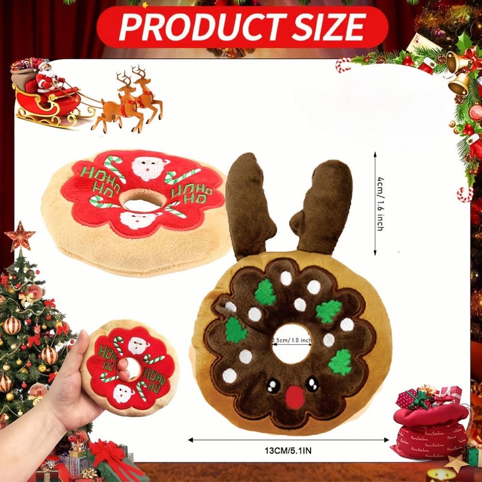 Christmas Medium Size Eco-Friendly Plush Pet Chew Toys Sound Making Cartoon Donuts Antlers & Cotton Dog Toys
