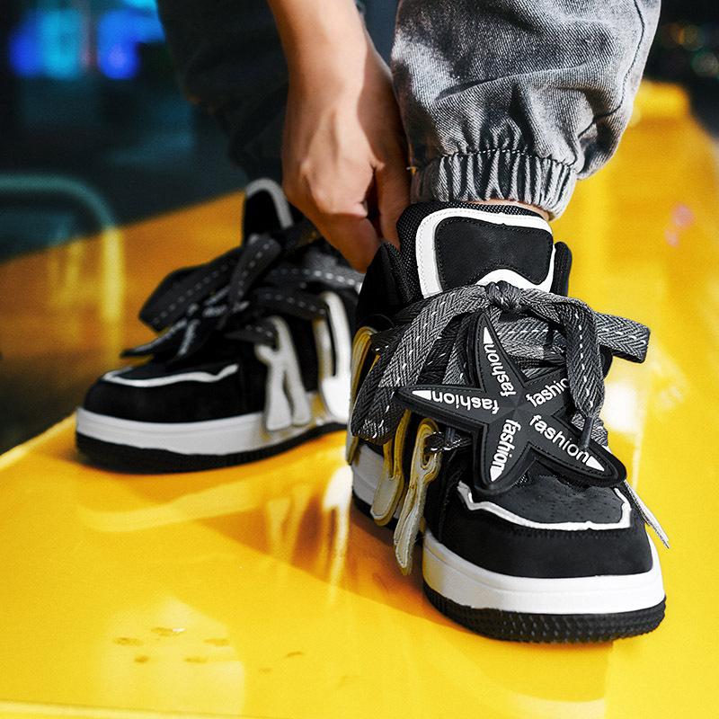 European Station Men's Shoes American High Street Letter Niche Bread Shoes Retro Skateboard Shoes Platform High Top Casual Moral Training Shoes