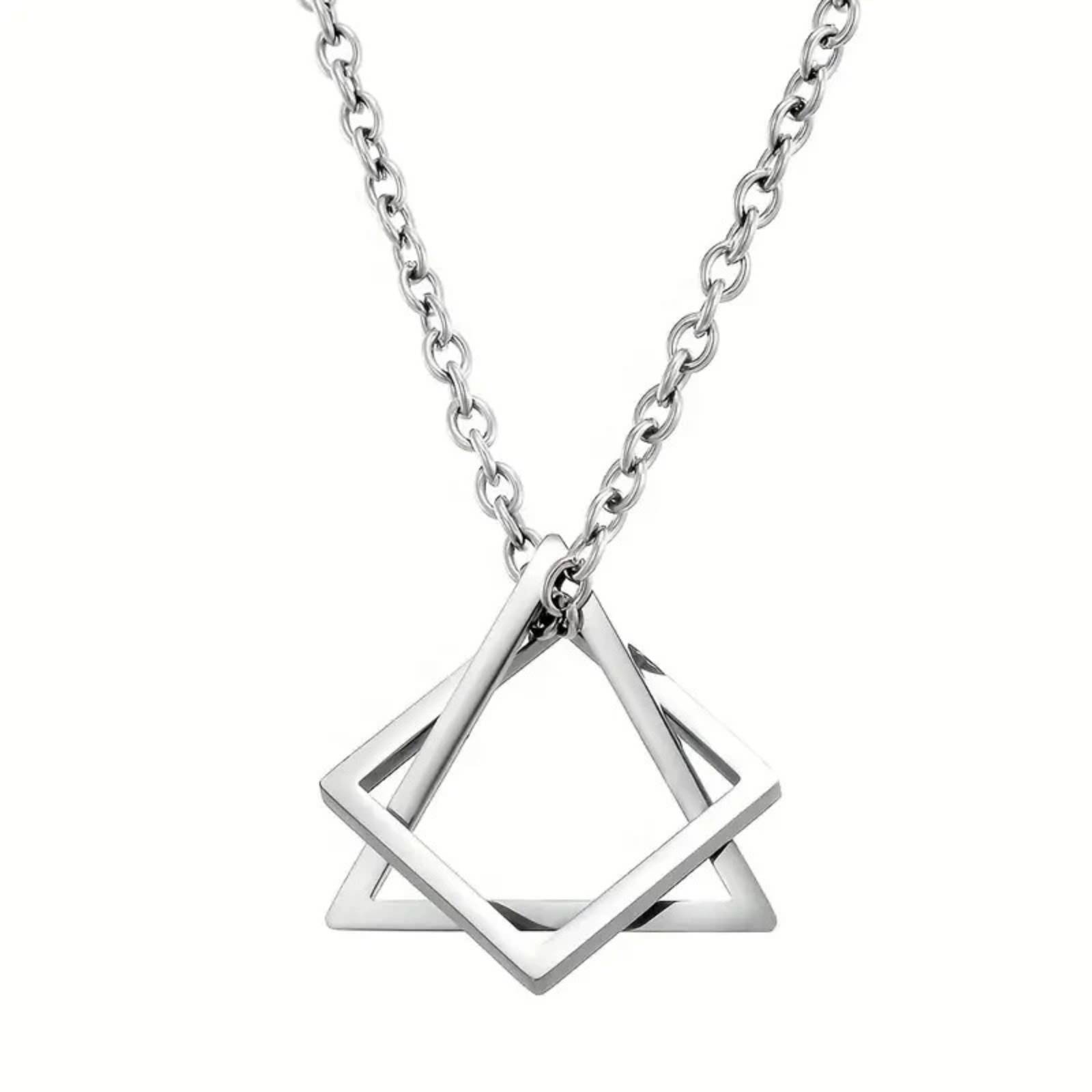 Geometric Triangle Square Pendant Necklace for Women Couple Stainless Steel Jewelry Gift