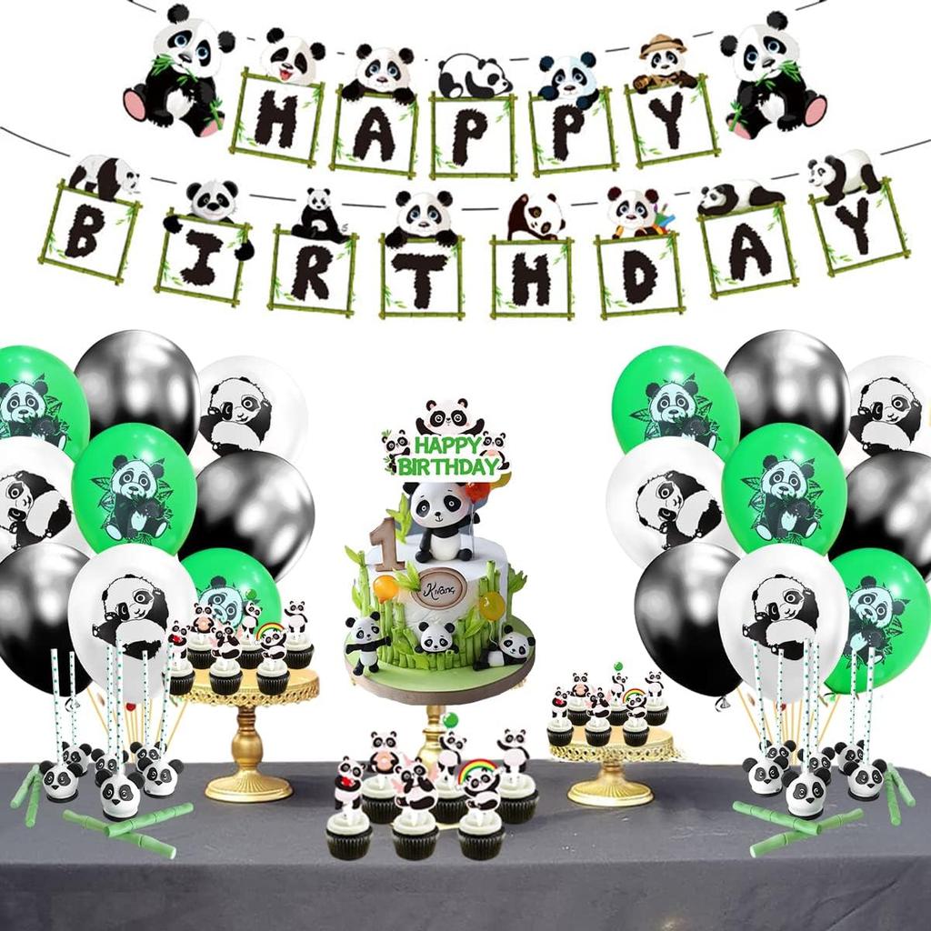 Panda Birthday Party Supplies Happy Birthday Banner Balloons Cake Decorations Panda-Themed Party Decorations