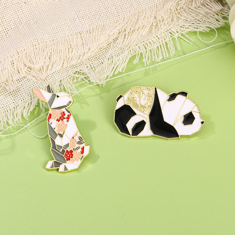 Original Cartoon Alloy Brooch Geometric Animal Cute Rabbit Panda Schoolbag Decoration Clothes Accessories Badge