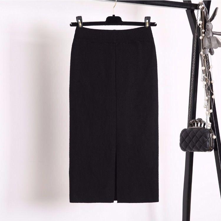 

Юбка средней длины, трикотажная, полудлинная, для женщин, зимняя, с высокой талией, юбка-пачка, облегающая бедра, толстая юбка с разрезом по линии роста волос M