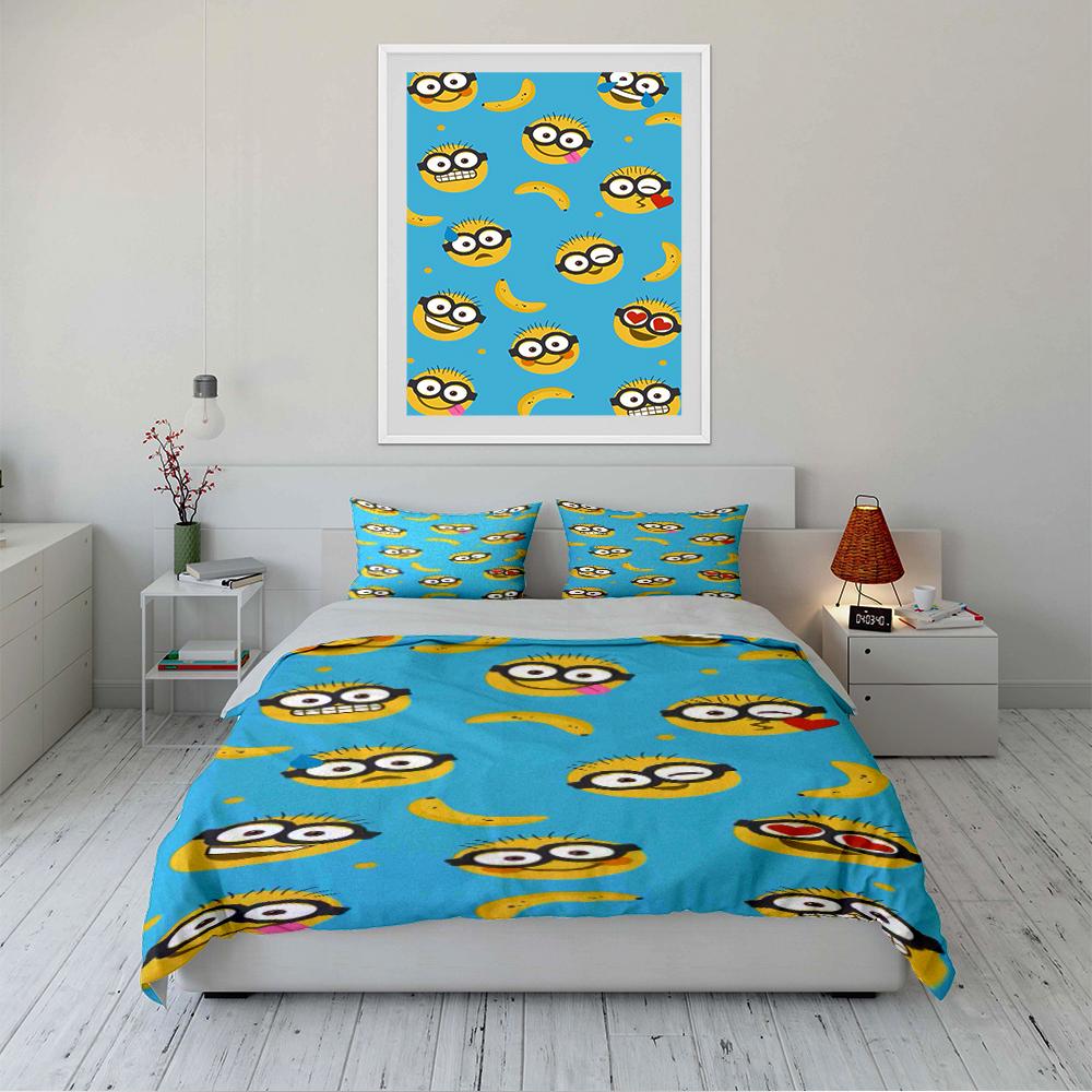 Cartoon Emoji and Banana Bedding Set Bedding set (1 duvet cover, 2 pillowcases, duvet not included)
