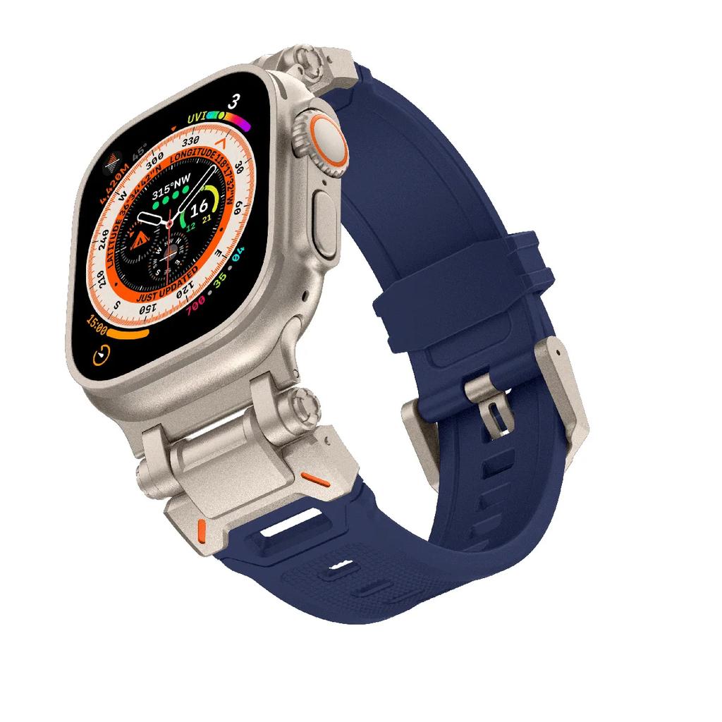 Soft Strap for Apple Watch Ultra 2 Band 49mm 45mm 44mm 42mm Metal Stainless Steel Connector TPU Bracelet Iwatch 9 8 7 6 SE 5 4