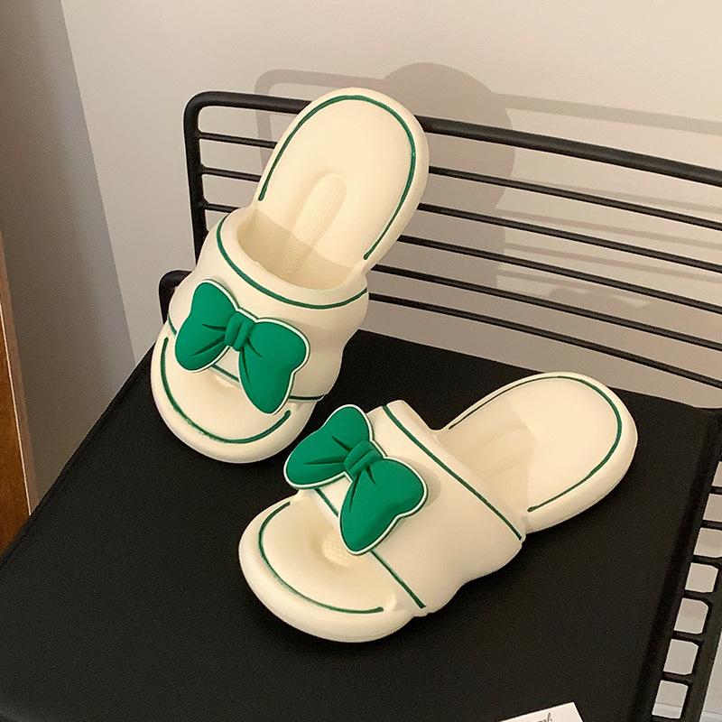 Söta tofflor med rosett för damer sommarplagg nya moderiktiga mångsidiga halkfria inomhustofflor för hemmet svala tofflor