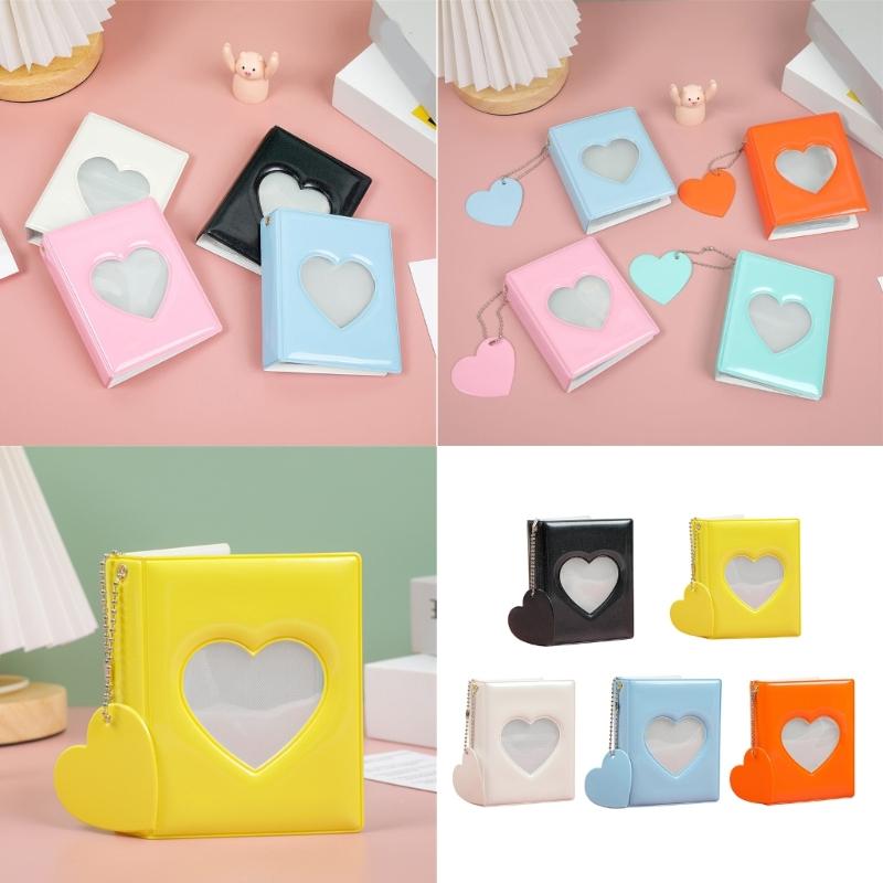 Stylish 3Inch Mini Photo Album with Heart Cutout PVC Cover and 32 Pocket Picture Binder Idol Photocard Collect Book