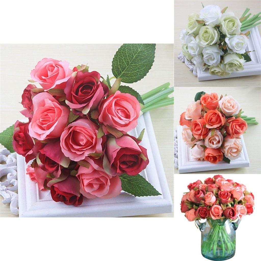 Beautifully Crafted 12 Head Artificial Flowers Rose Silk Bouquet For Special Occasions