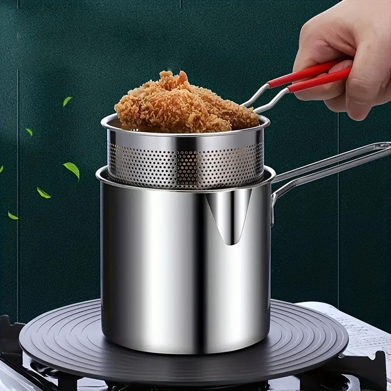 Stainless Steel Gas Fryer with Oil Filter Basket Multi-function Mini Frying Pan for Home Use Oil Saving Design