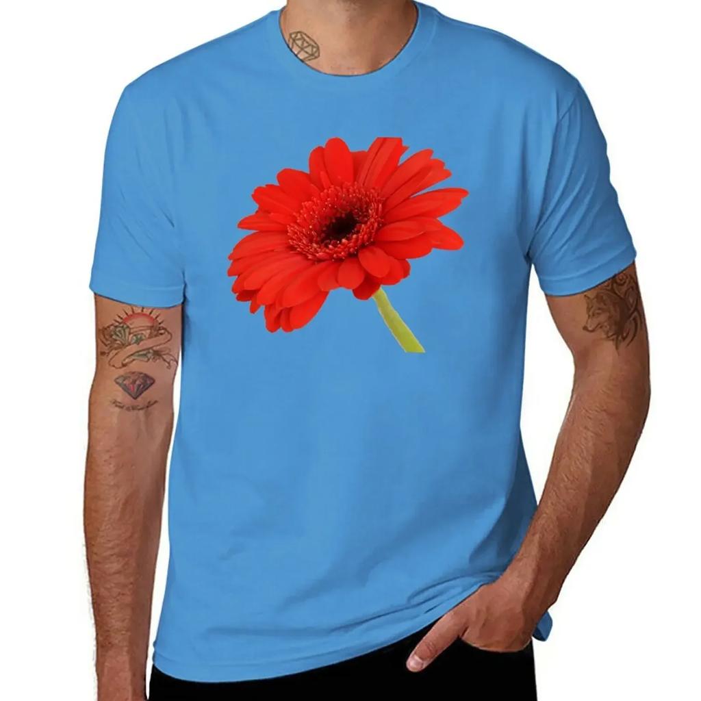 Red Gerbera Daisy T-Shirt Kawaii Clothes Heavyweights Cute Tops Mens Clothing