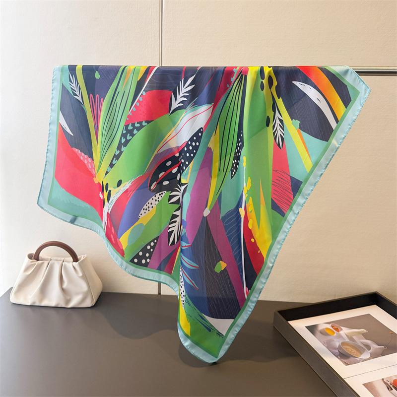 Abstract Graffiti Printed Imitation Silk Square Scarf Shawl Versatile High End Style Neck Small Headscarf Women's