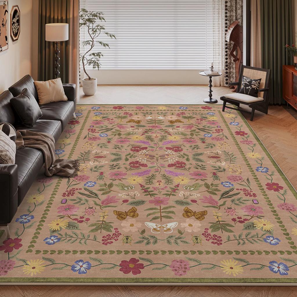 Dywan z nadrukiem kwiatowym Retro Dywan do dekoracji domu Antypoślizgowy Odporny na plamy Styl etniczny Mata do dekoracji salonu sypialni