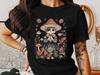Cute Cottagecore Cat In Mushroom Hat T-Shirt, Whimsical Feline Illustration On Shirt, Cottage Style Cat Tee for Nature Lovers