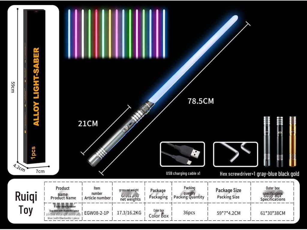Dual RGB 15-Color Metal Lightsaber Toy - Star Wars Force Laser Sword for Dueling