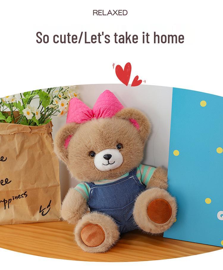 Pink Bow Fifi Bear Plush Doll - Cute Cartoon Animal Toy for Birthdays and Hugs