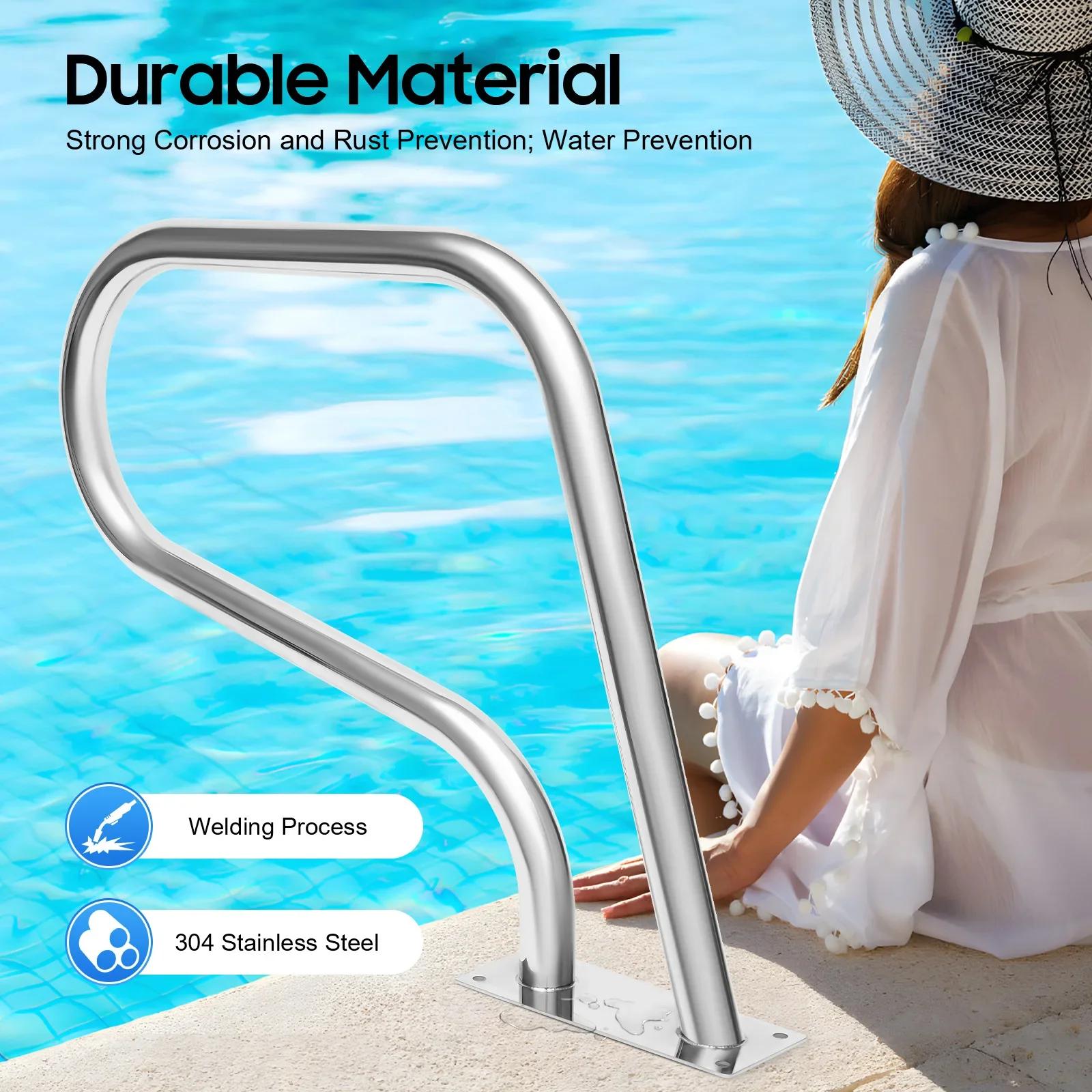 Swimming Pool Handrail, Stainless Steel Pool Grab Rail Railing Stair Railing Portable Entry Aid Pool for Spa, Water Park argento