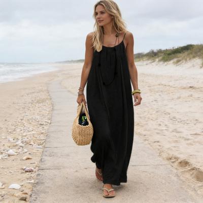 Robe longue d'été décontractée sans dos pour femme Style Bohème sans manches à fines bretelles Robe d'été longue pour les vacances
