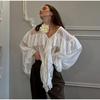 2026 New V-neck Chiffon Blouse Sexy Sheer Beach Cover-up Long Sleeve Sexy Hot Girl Top