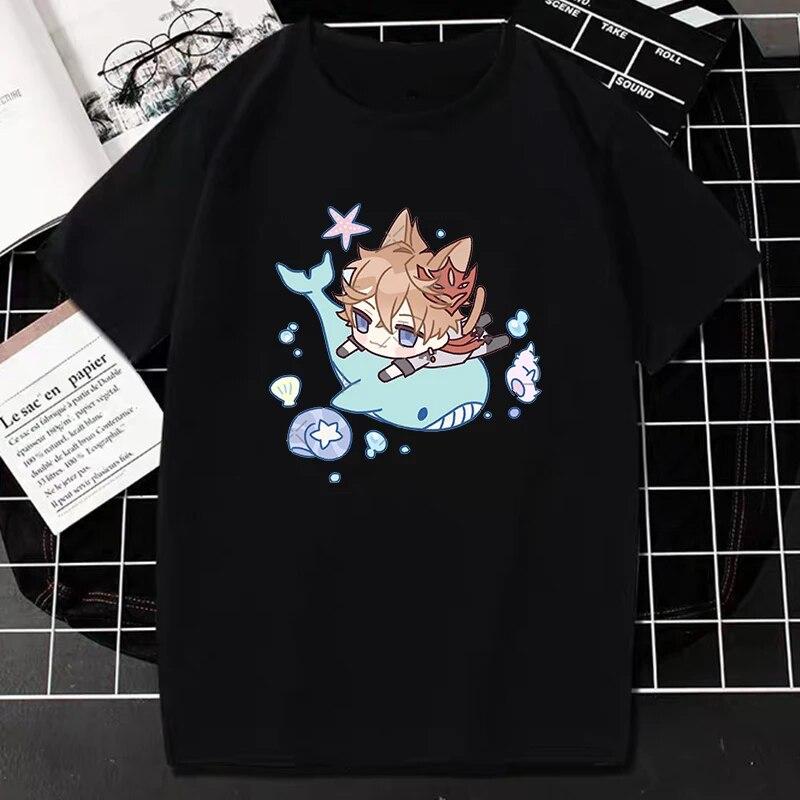 Nuovo Gioco Genshin Impact T-Shirt Donna Unisex Kawaii Top Classici Giochi Personaggio Stampa Grafica Top Harajuku Cartone Animato Streetwear Maglietta