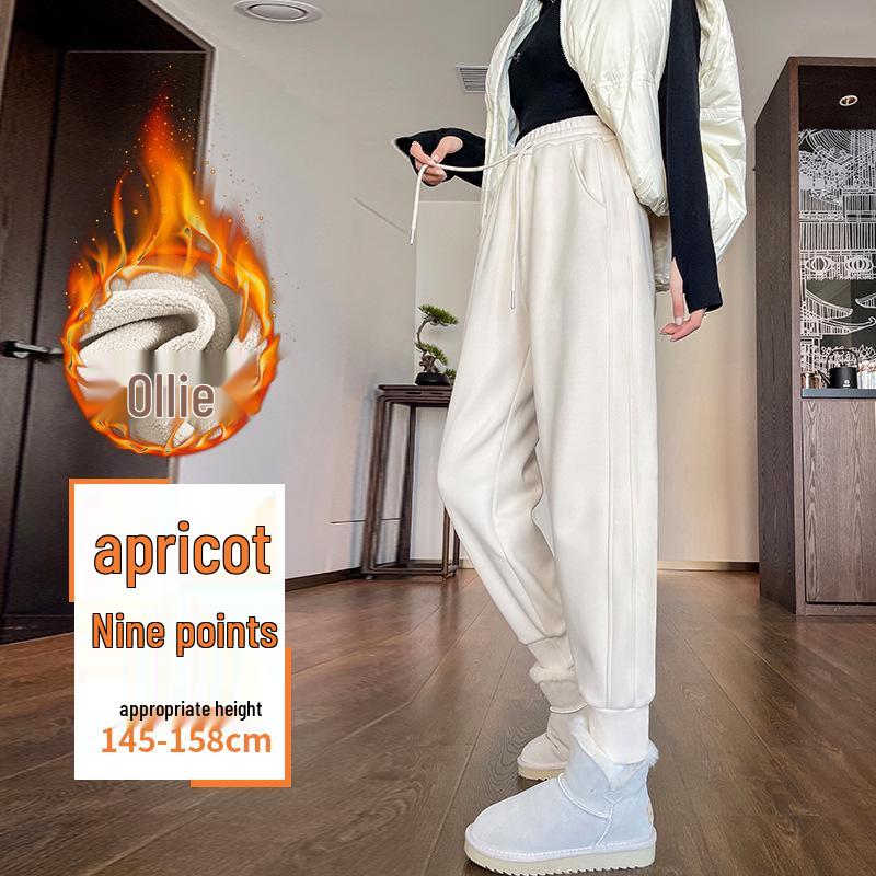 Women's Dark Blue Fleece-Lined Windproof Harem Sweatpants - Loose, Cuffed, Thick, and Warm for Autumn and Winter