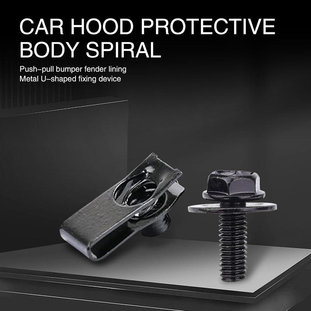 UGSHY 20 PCS Automotive Body Bolt And U-Nut Clamp Kit, Hood Guard Spiral, Bumper Fender Liner Push Pull Metal Rust-Resistant U Retainer, Universal