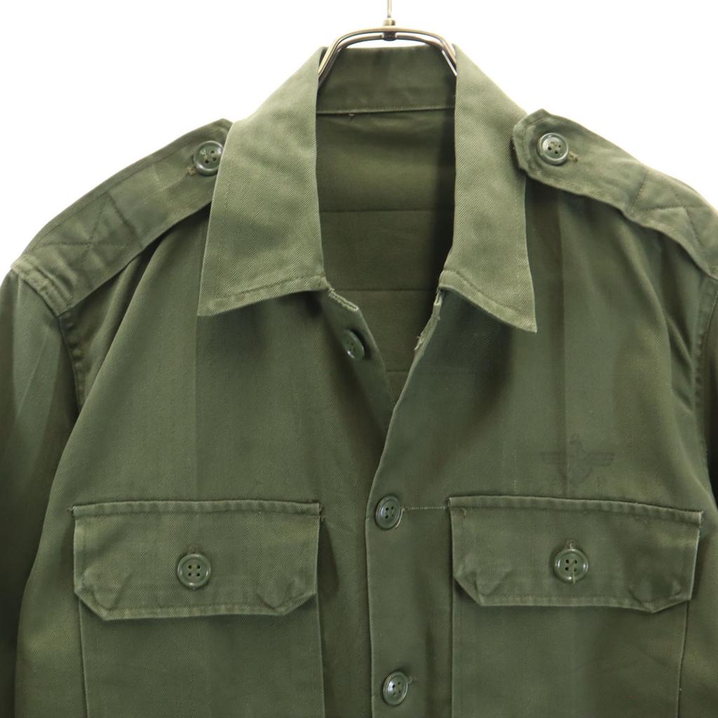 Vintage Herringbone Pattern Military Jacket Khaki Men's Used