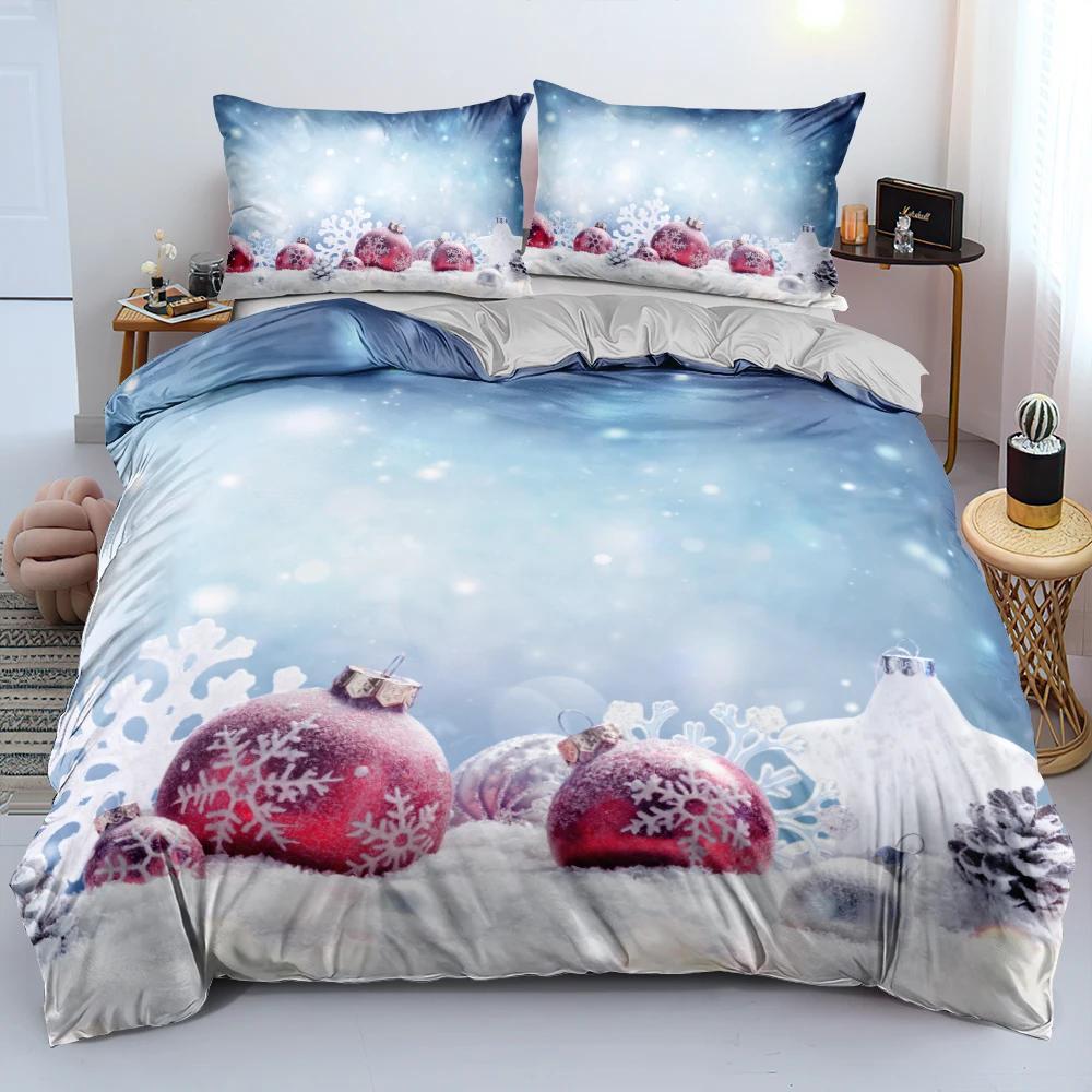 3D Merry Christmas Duvet Cover Set and Pillowcase(s) King/Queen/Double Quilt Covers Set 3D Bedding Sets Queen Size 2/3pcs