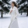 Casual Long Coat Women Wool for Fall Winter, Lantern Sleeve Winter Notch Lapel Overcoat, Double Breasted Trench with Pockets