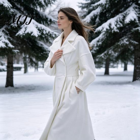 Casual Long Coat Women Wool for Fall Winter, Lantern Sleeve Winter Notch Lapel Overcoat, Double Breasted Trench with Pockets