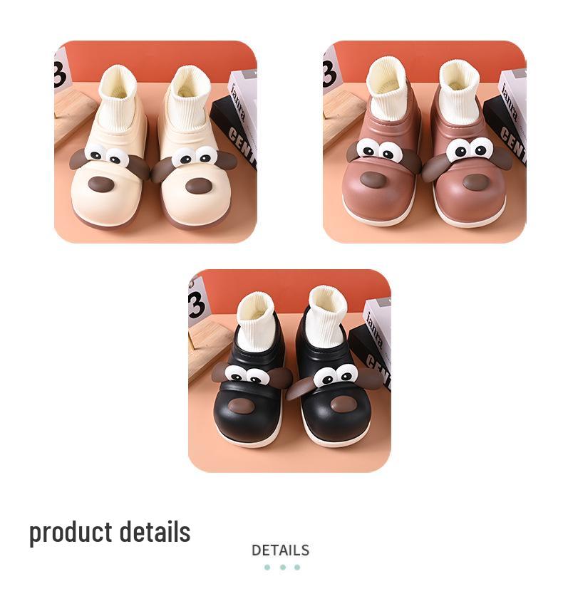 Zapatillas de Algodón para Mujer con Ojos Grandes de Perro 2025: Usable al aire libre, Antideslizante, Punta cerrada, Cálido, Grueso, Aumenta la altura, Suela blanda