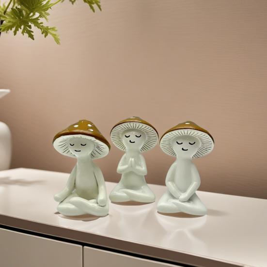 3Pcs/Set Meditation Mushroom Statue Sitting Mushroom Man Figurine Resin Sculpture Home Office Desktop Decoration Ornament