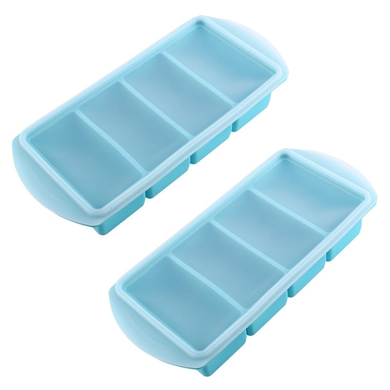 A84E-Silicone Freezer Tray& Lid-Freezer Food Molds Ice Cube Tray, 2Pcs Freezer Container For Freezing& Storing Soup