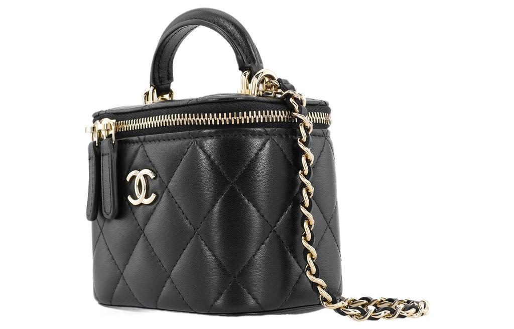 Chanel 21K Black Quilted Sheepskin Shiny Light Gold Buckle Zipper Box Shoulder Crossbody Women Bag
