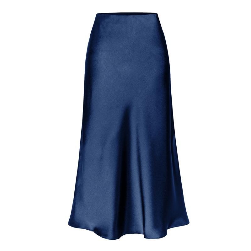 Elegant Temperament, High-quality Acetate Satin Elastic High-waist Split Mid-length Skirt