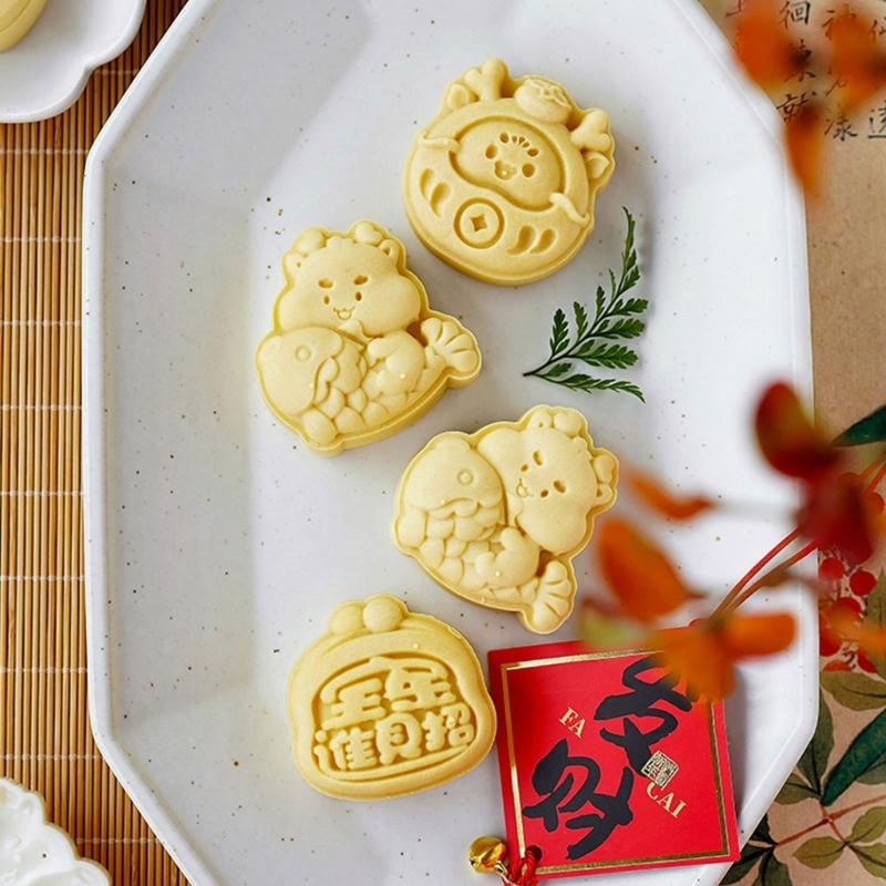 Cute Dragon Mooncakes Stamps Cartoon Dragon Press Molds Mooncakes Molds Mooncakes Press Moulds Suitable for Kitchen Bakings