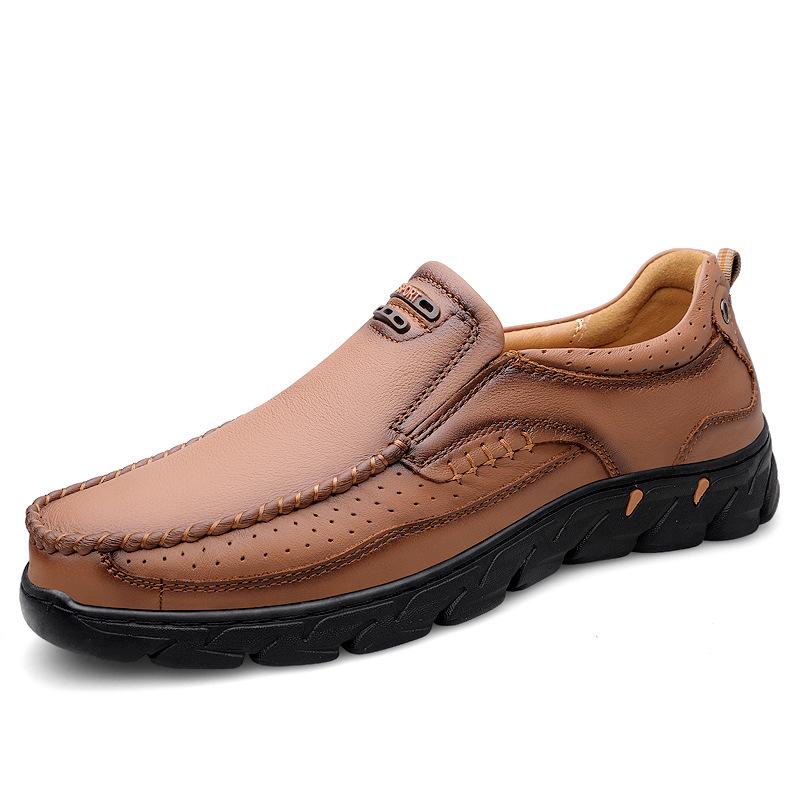 

Мужская обувь из коровьей кожи с верхним слоем, износостойкие деловые туфли без застежек, походные туфли с мягкой подошвой, натуральная кожа для отдыха на открытом воздухе, кожаная обувь 45 коричневый