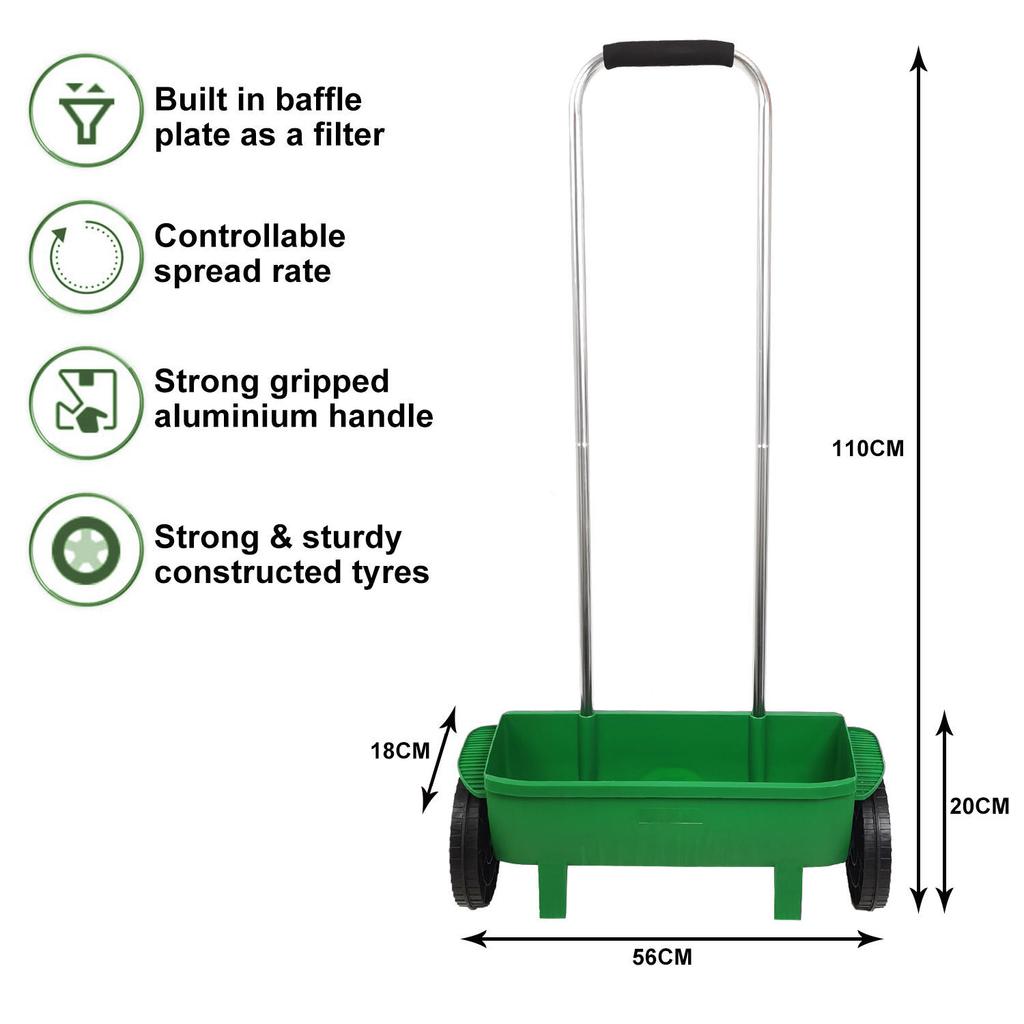12L Push Spreader Adjustable Outlet Size Plastic Seeder Fertilizer Salt Spreader for Garden