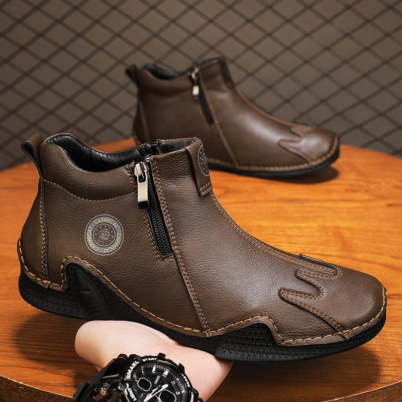 

Мужские высокие кожаные ботинки, повседневные кроссовки, зимняя плюшевая обувь, сноубутсы 39-46 46 коричневый