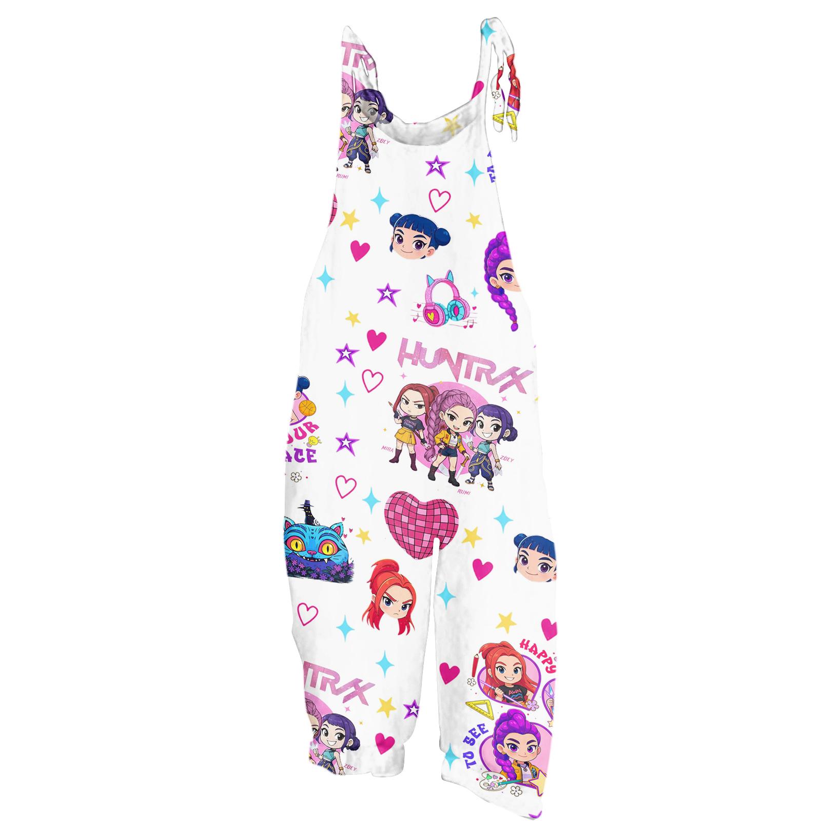 

Kids Cartoon Print Sleeveless Jumpsuit Wide Leg Overalls Adjustable Strap Casual One Piece Outfit for Girls Boys Toddler 140 білий