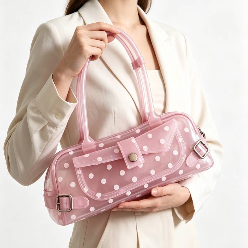 Pvc Girl Style Dot Jelly Bag With Snap Closure For Daily Use