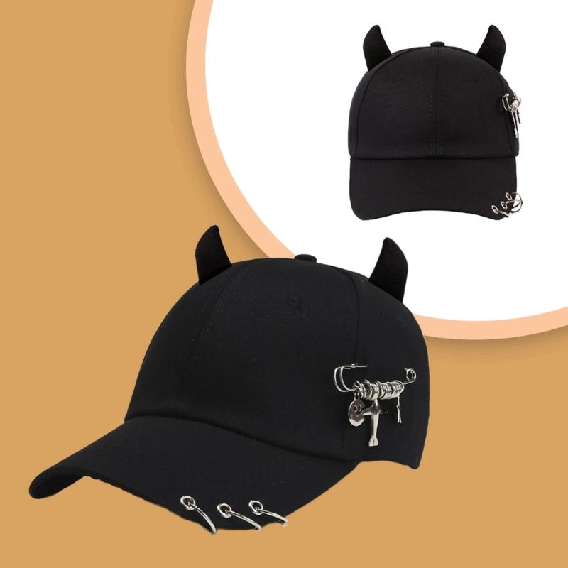 Eye Catching Sun Hat with Devil Horn Adjust Head Size Baseball Hat Girl Woman Outdoor Cycling Climbing Travel Hat