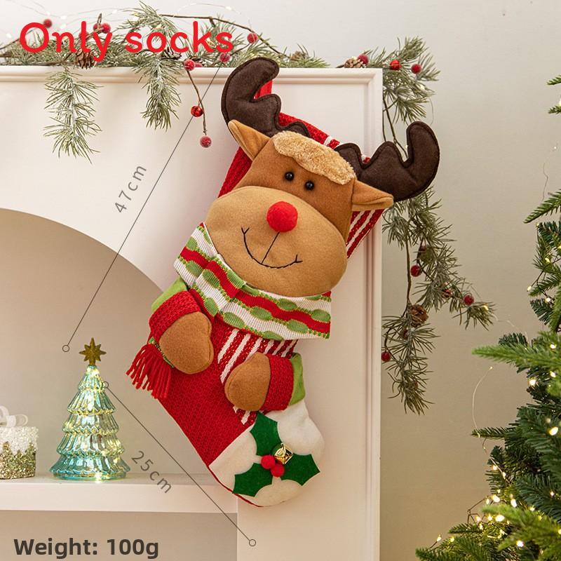 Christmas Socks Gift Set With Elk Santa Claus Decoration For Tree Hanging