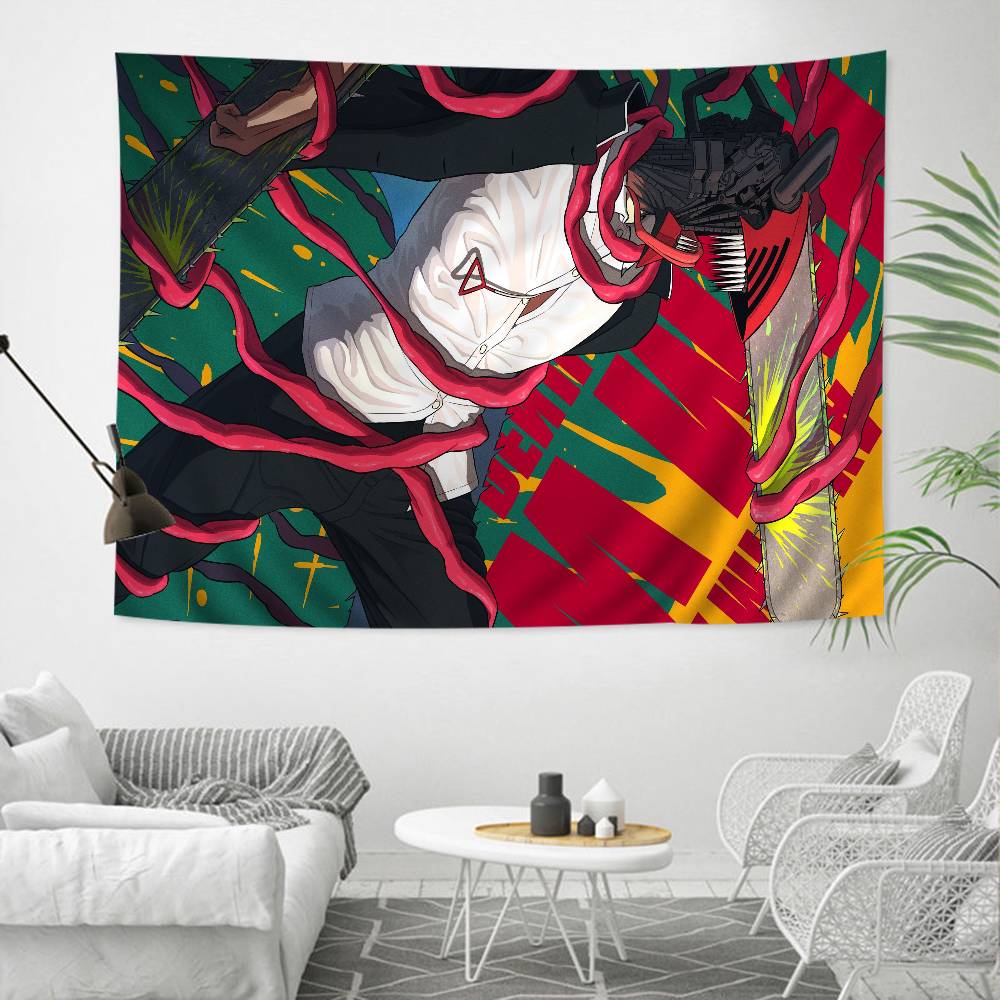 Anime Chainsaw Man Tapestry Art Printing Japanese Wall Tapestry Anime Wall Hanging Home Decor