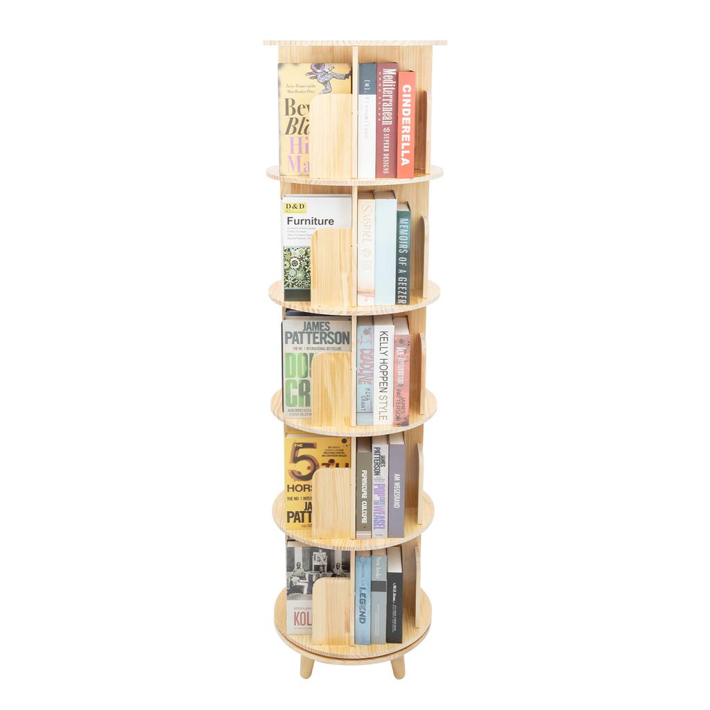 5 Tier Rotating Bookshelf, 360° Revolving Bookcase, Floor Standing Bookcase Storage Rack, Multi-Functional Display Organizer