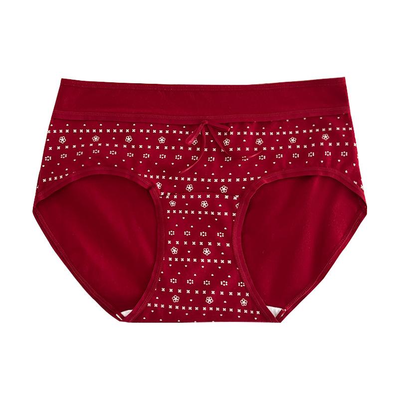 Women in The Spring and Autumn Marriage in The New Year 10 A Year Red Cotton Antibacterial Fork Waist Briefs