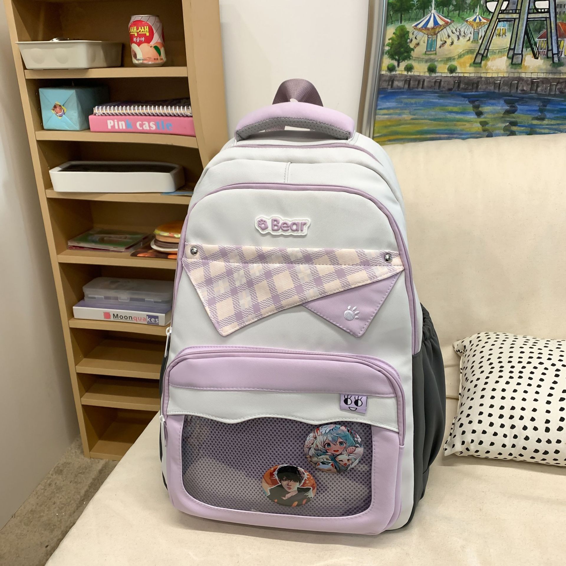 

Korean version of schoolbag for female junior high school students, cute transparent pain bag, large-capacity computer backpack, versatile st single pack фіолетовий